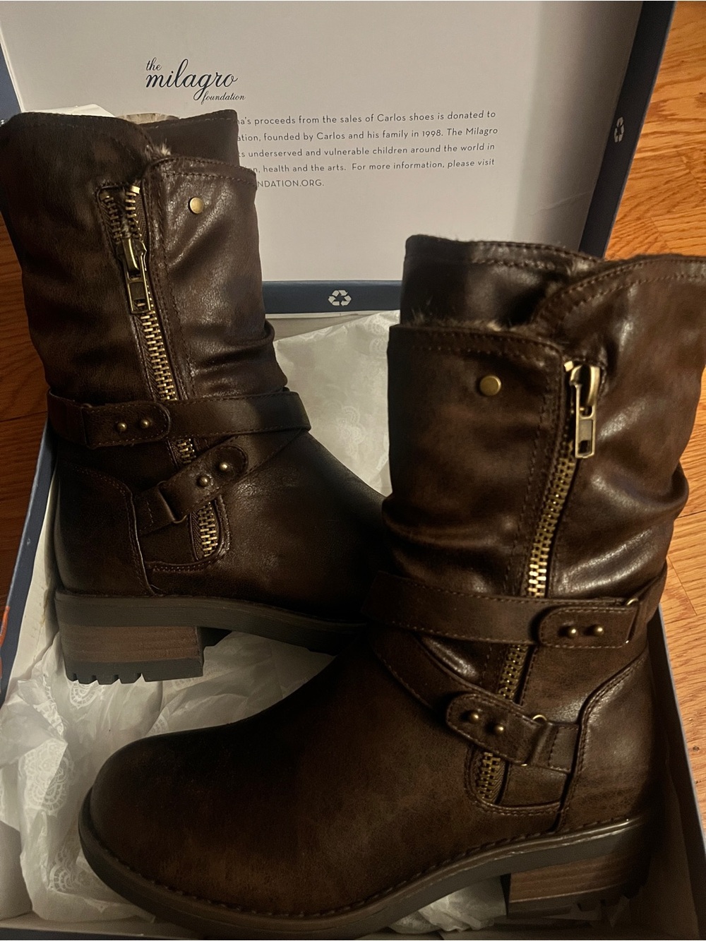 Carlos Santana Dark Brown Zip Combat Moto Boots